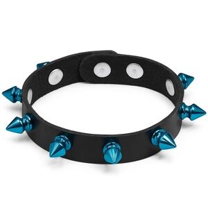 Black Faux Leather Blue Spike Bracelet | Punk Goth Emo Alt | Adjustable
